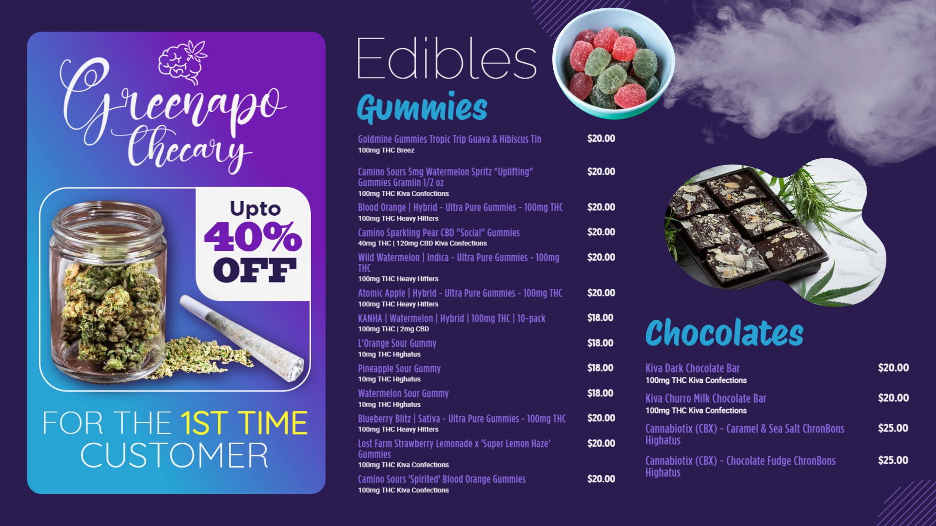 Dispensary Editable menu Design Template | Cannabis Marijuana digital menu board Dispensary Editable menu Design Template | Cannamako Marijuana menu design tool