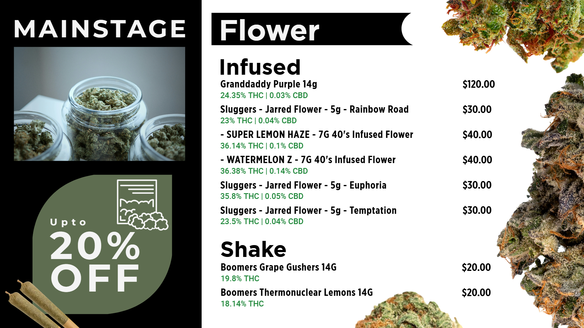 Flower digital menu | Cannabis Marijuana digital menu board Flower digital menu | Cannamako Marijuana menu design tool