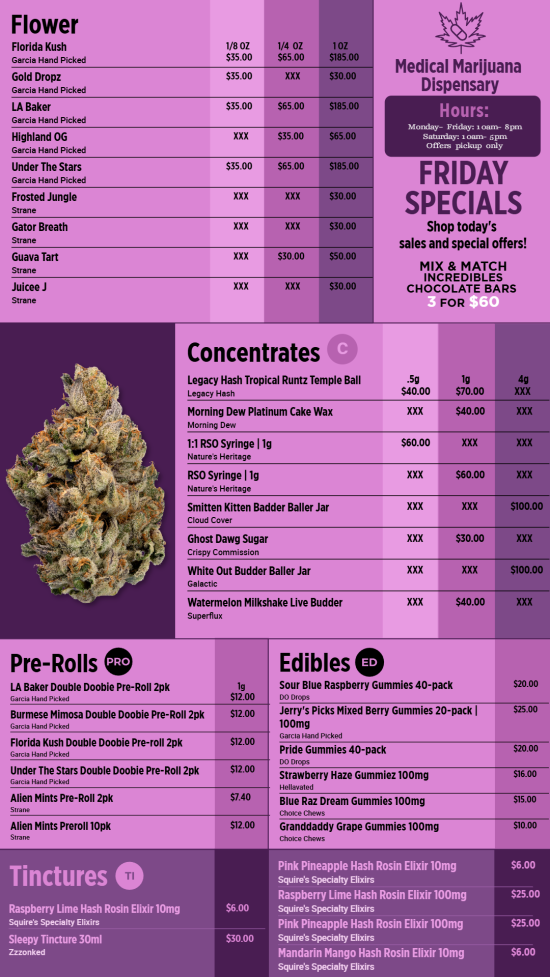 Stunning cannabis shop digital menu template