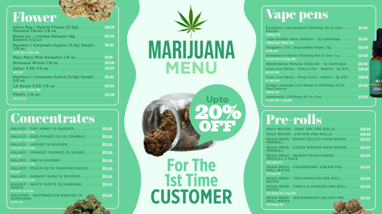 Marijuana menu | Cannamako Cannabis (Marijuana) dispensary menu maker