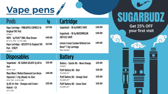 Best Dispensary Vape menu Template | Cannamako design tool