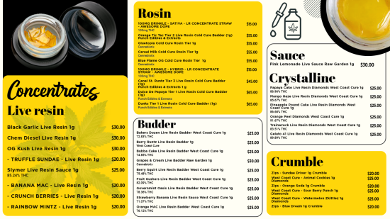 Digital menu Design of Concentrates  | Cannamako design tool