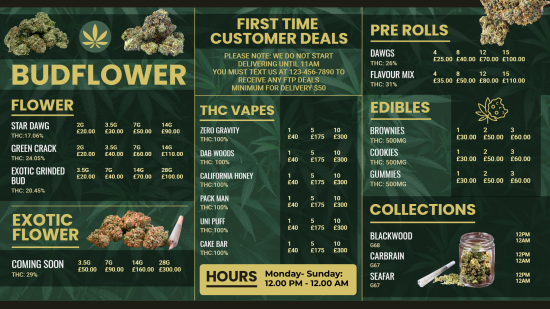 Marijuana dispensary store menu design idea | Cannamako design tool