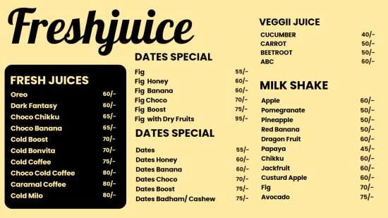 Simple Fresh Juice Digital Menu Template | Cannamako Cannabis (Marijuana) digital menu maker