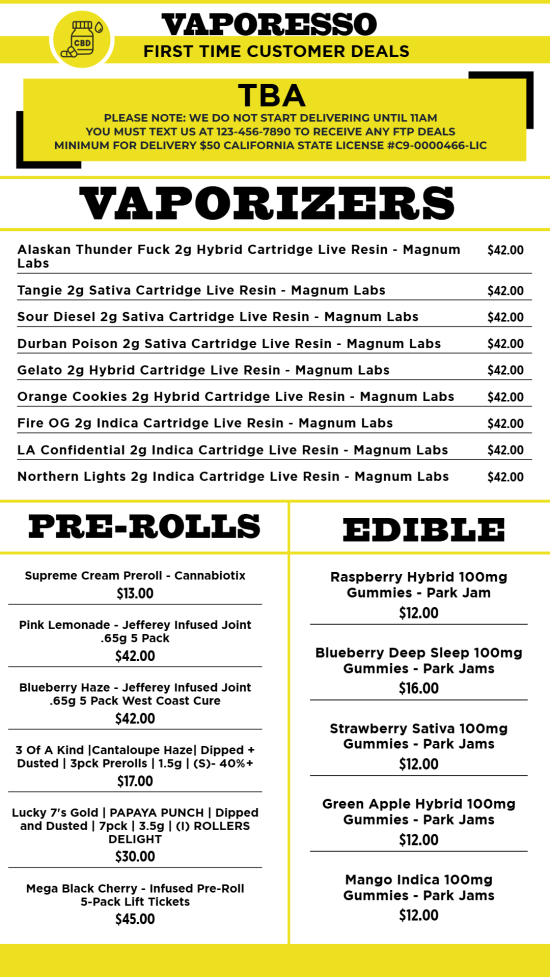 Vape Digital Menu Template