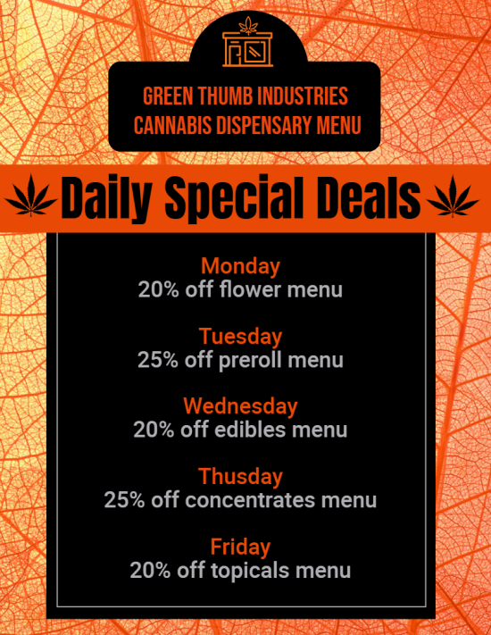 Cannabis Dispensary Flyers, Deals & Menus