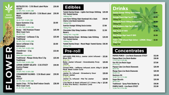 Flower dispensary menu