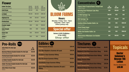 Simple cannabis weed digital menu ideas | Cannamako Cannabis (Marijuana) dispensary menu maker