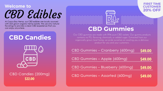CBD Edible oil menu | Cannamako Cannabis (Marijuana) dispensary menu maker