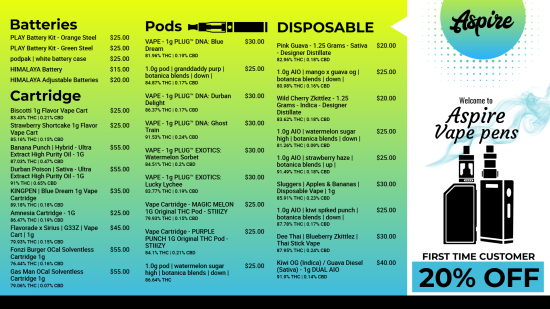 Vape pens menu