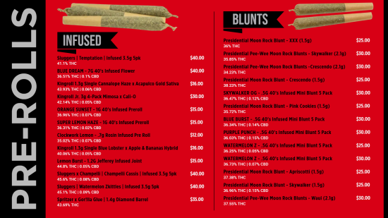 Pre rolls menu | Cannamako design tool